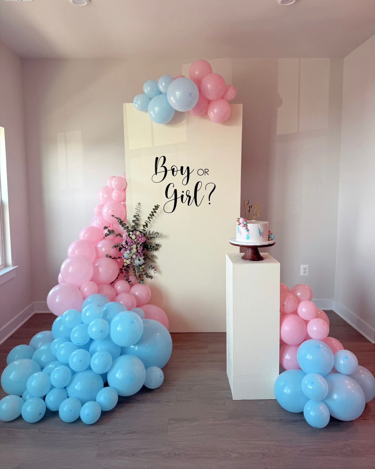 Indoor Gender Reveal decor styled by Pragya Saikia in Fairfax, Virginia