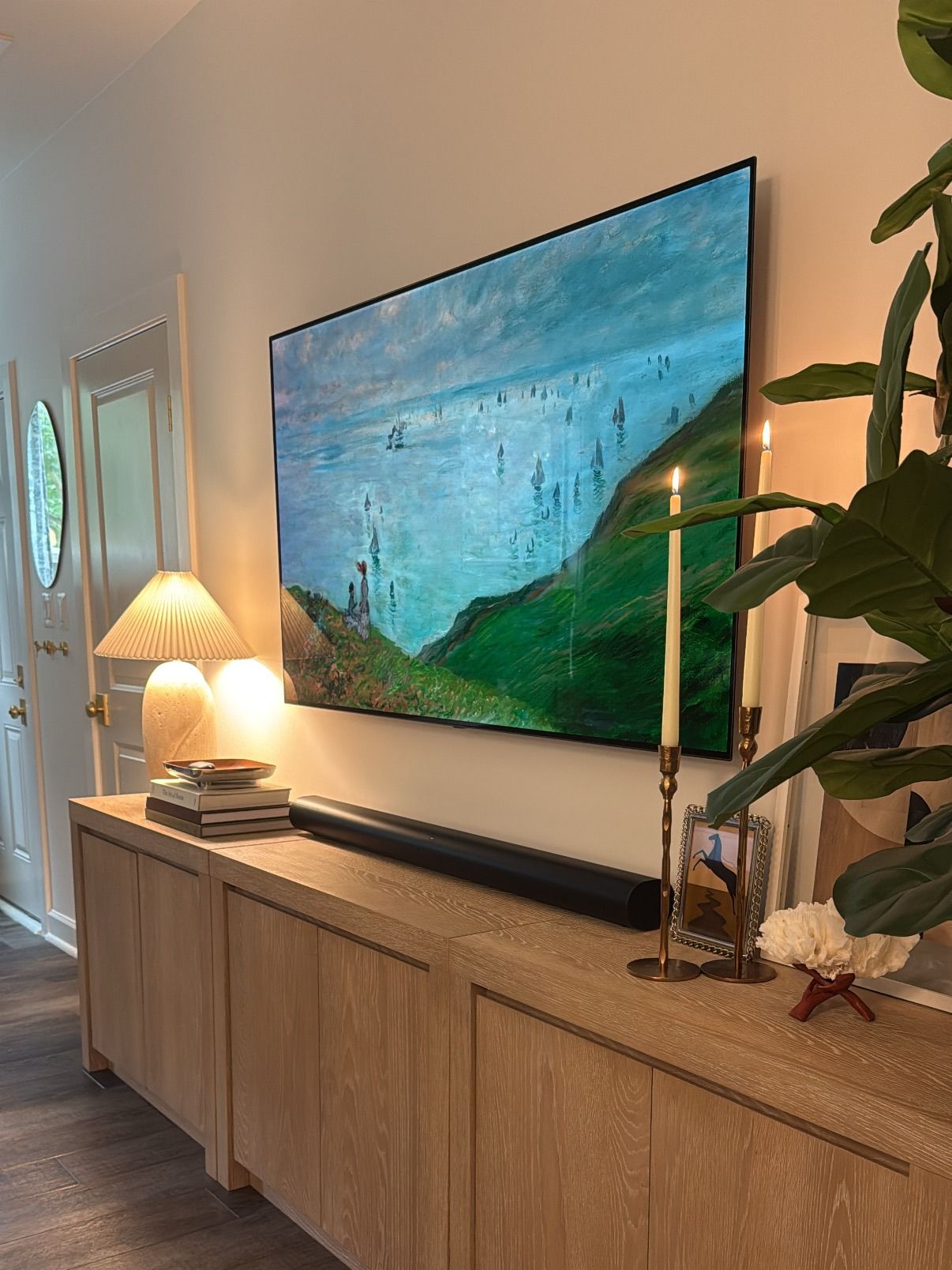 TV media console styled by Pragya Saikia Design in Fairfax County, Virginia